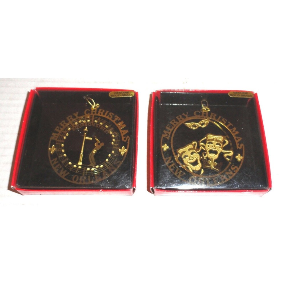 Set of 2 Nation's Treasures Merry Christmas New Orleans Solid Brass Ornaments